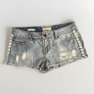 Hot Kiss Cici Daisy Embroidered Micro Mini Jean Shorts Womens Size 11 Y2K Hottie